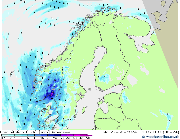 Precipitación (12h) Arpege-eu lun 27.05.2024 06 UTC