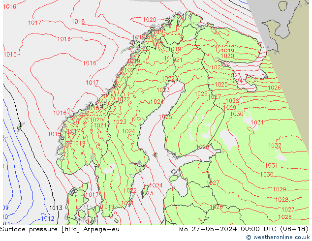 Surface pressure Arpege-eu Mo 27.05.2024 00 UTC