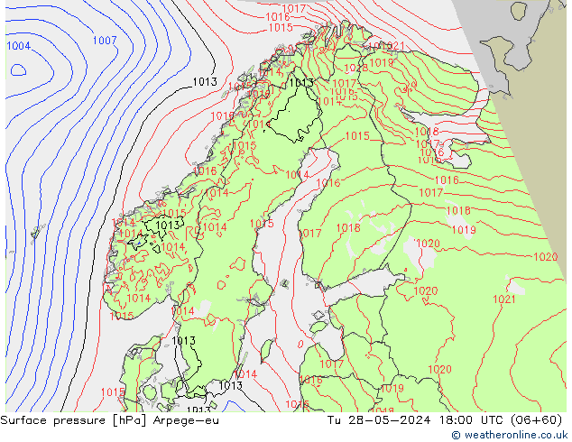 Atmosférický tlak Arpege-eu Út 28.05.2024 18 UTC