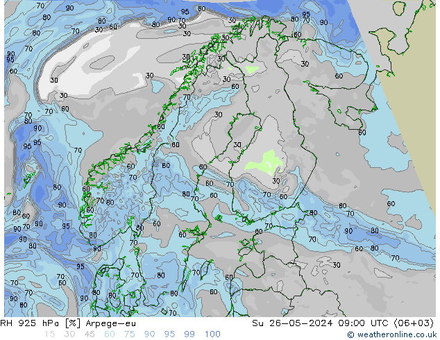 RH 925 hPa Arpege-eu So 26.05.2024 09 UTC