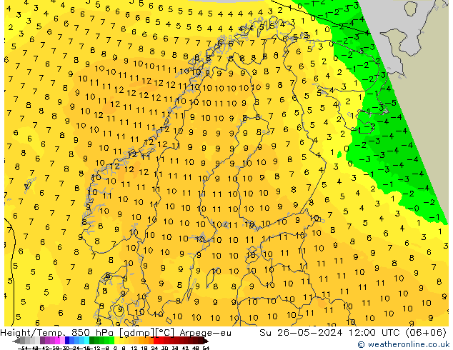 Height/Temp. 850 hPa Arpege-eu Su 26.05.2024 12 UTC