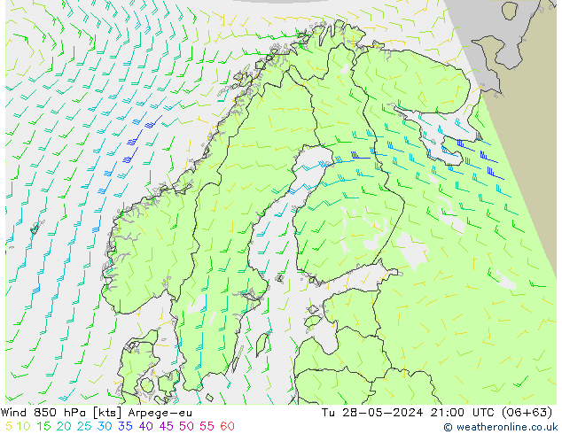 Wind 850 hPa Arpege-eu Tu 28.05.2024 21 UTC