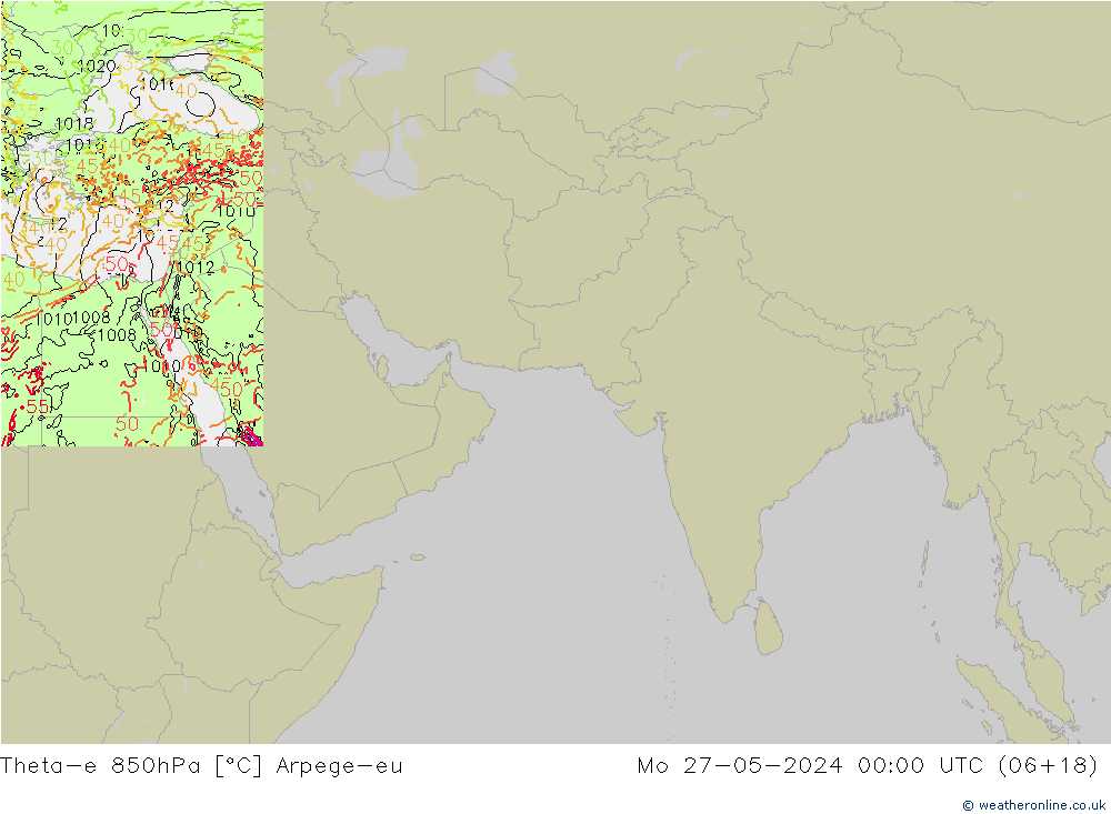 Theta-e 850гПа Arpege-eu пн 27.05.2024 00 UTC
