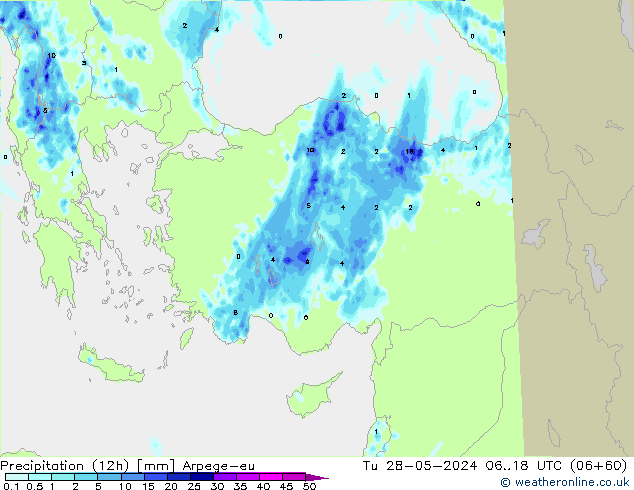 Precipitation (12h) Arpege-eu Tu 28.05.2024 18 UTC