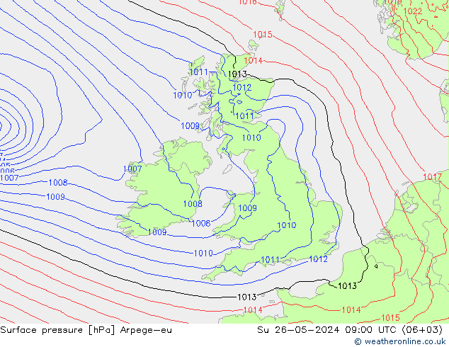 Surface pressure Arpege-eu Su 26.05.2024 09 UTC