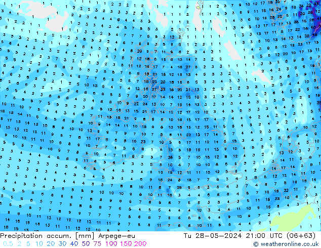 Precipitación acum. Arpege-eu mar 28.05.2024 21 UTC