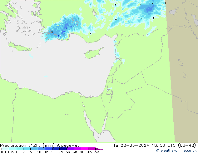 осадки (12h) Arpege-eu вт 28.05.2024 06 UTC