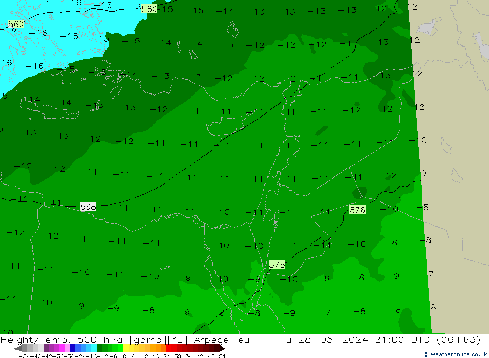 Geop./Temp. 500 hPa Arpege-eu mar 28.05.2024 21 UTC