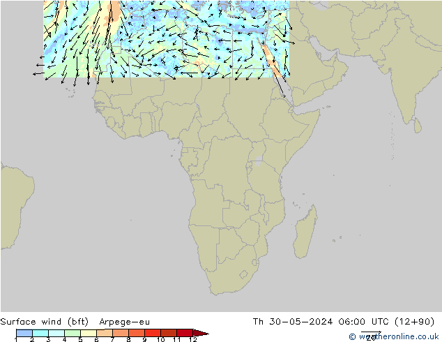 Rüzgar 10 m (bft) Arpege-eu Per 30.05.2024 06 UTC