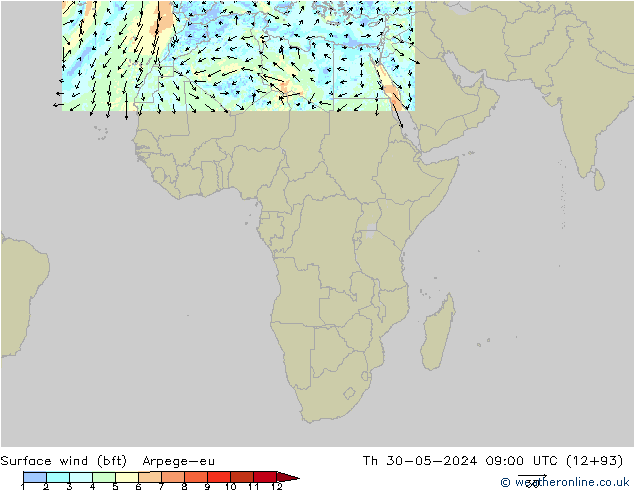 Rüzgar 10 m (bft) Arpege-eu Per 30.05.2024 09 UTC