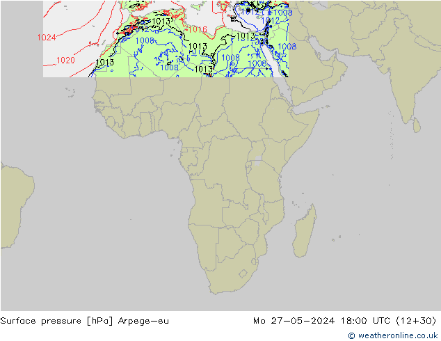 Surface pressure Arpege-eu Mo 27.05.2024 18 UTC