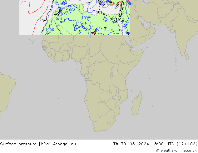 Atmosférický tlak Arpege-eu Čt 30.05.2024 18 UTC