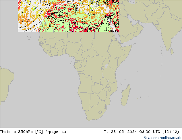 Theta-e 850hPa Arpege-eu  28.05.2024 06 UTC