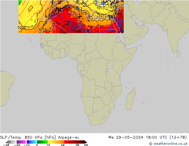 SLP/Temp. 850 hPa Arpege-eu We 29.05.2024 18 UTC