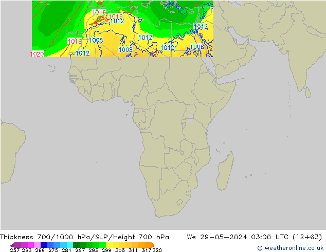 Dikte700-1000 hPa Arpege-eu wo 29.05.2024 03 UTC