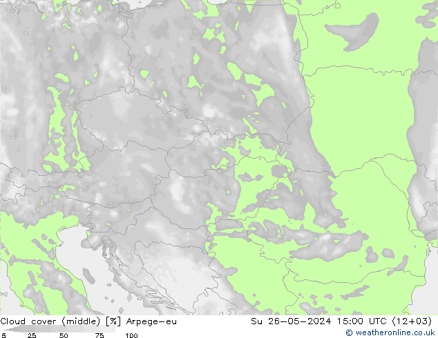 Cloud cover (middle) Arpege-eu Su 26.05.2024 15 UTC