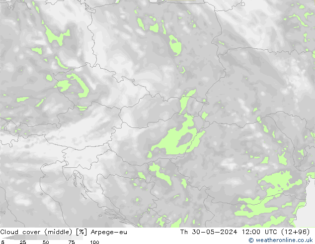 oblačnosti uprostřed Arpege-eu Čt 30.05.2024 12 UTC