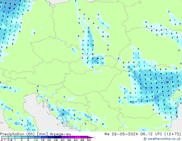 Precipitación (6h) Arpege-eu mié 29.05.2024 12 UTC