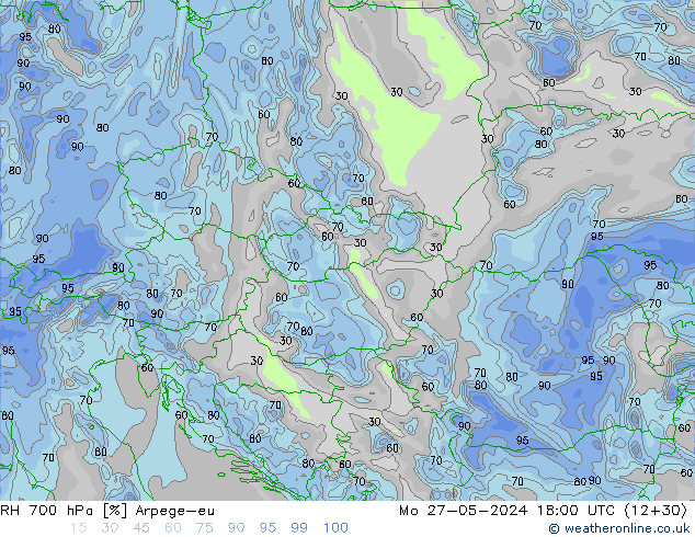 RH 700 hPa Arpege-eu Mo 27.05.2024 18 UTC