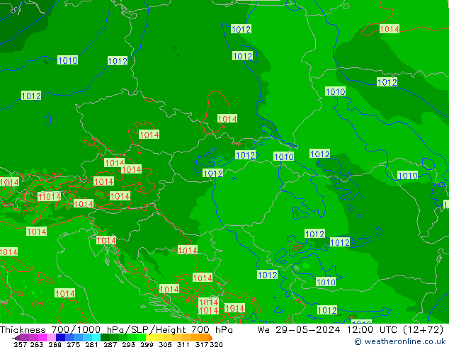 Thck 700-1000 hPa Arpege-eu St 29.05.2024 12 UTC