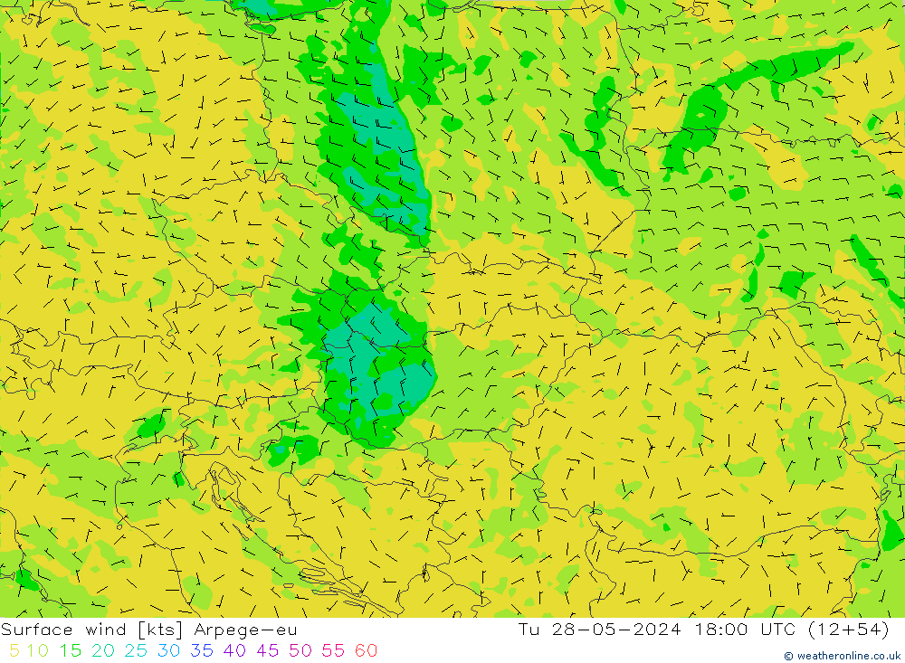 wiatr 10 m Arpege-eu wto. 28.05.2024 18 UTC