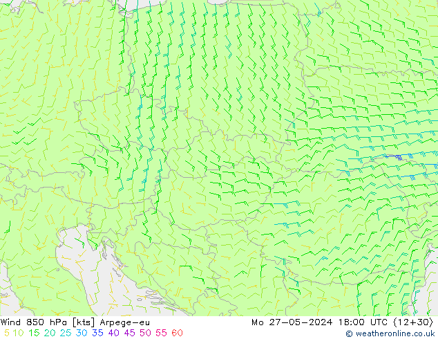 Wind 850 hPa Arpege-eu Mo 27.05.2024 18 UTC