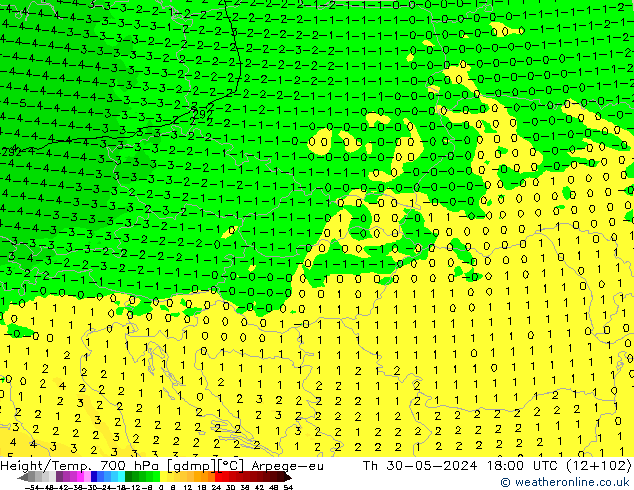 Height/Temp. 700 hPa Arpege-eu czw. 30.05.2024 18 UTC