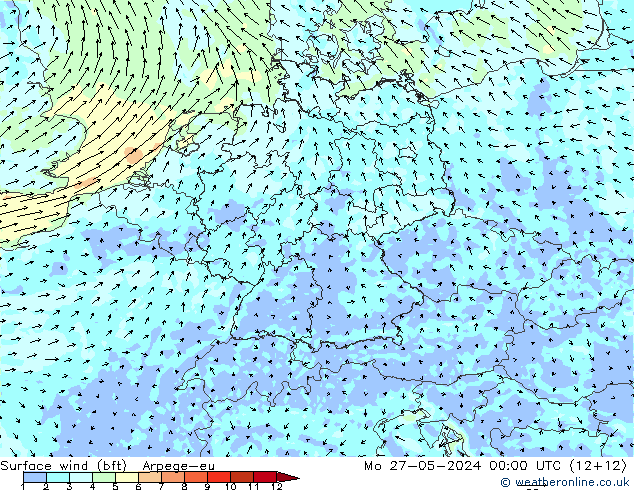 Bodenwind (bft) Arpege-eu Mo 27.05.2024 00 UTC