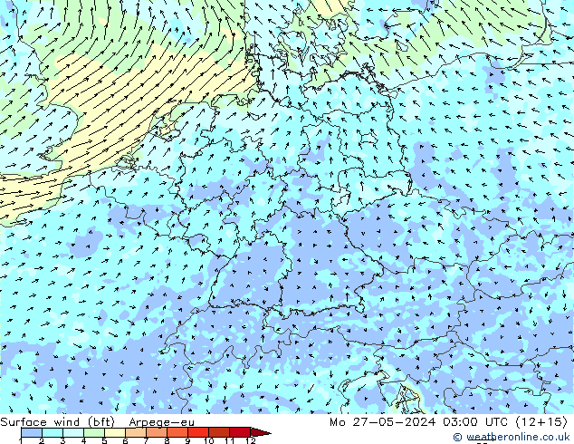 Rüzgar 10 m (bft) Arpege-eu Pzt 27.05.2024 03 UTC