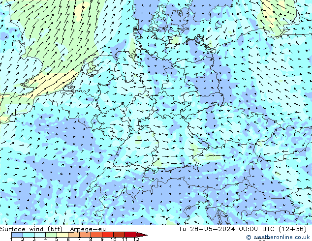 wiatr 10 m (bft) Arpege-eu wto. 28.05.2024 00 UTC
