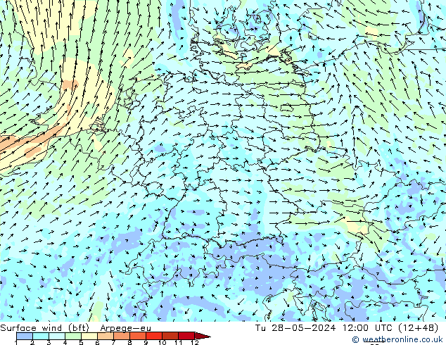 Surface wind (bft) Arpege-eu Út 28.05.2024 12 UTC