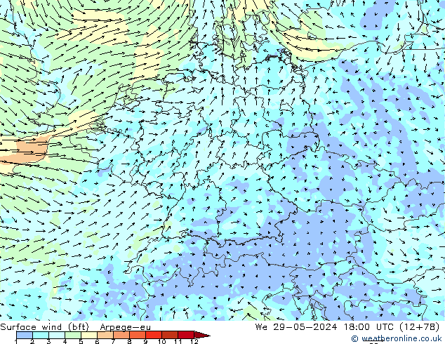 Rüzgar 10 m (bft) Arpege-eu Çar 29.05.2024 18 UTC