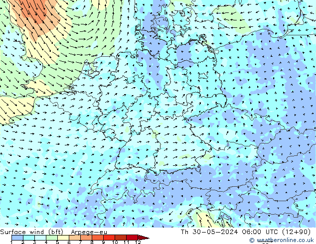 Rüzgar 10 m (bft) Arpege-eu Per 30.05.2024 06 UTC