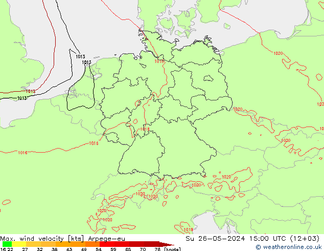 Windböen Arpege-eu So 26.05.2024 15 UTC