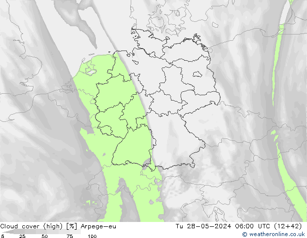 vysoký oblak Arpege-eu Út 28.05.2024 06 UTC