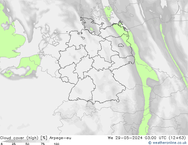 Nuages (élevé) Arpege-eu mer 29.05.2024 03 UTC