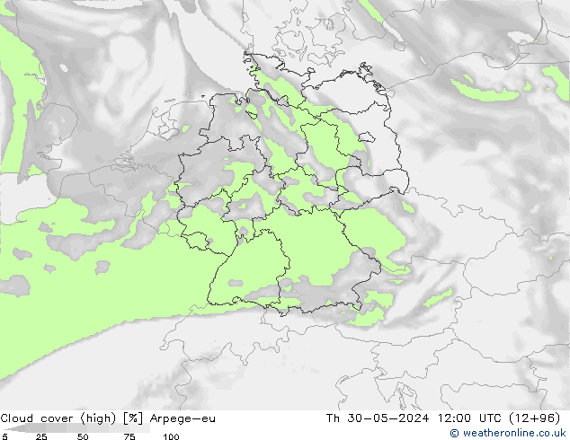 vysoký oblak Arpege-eu Čt 30.05.2024 12 UTC