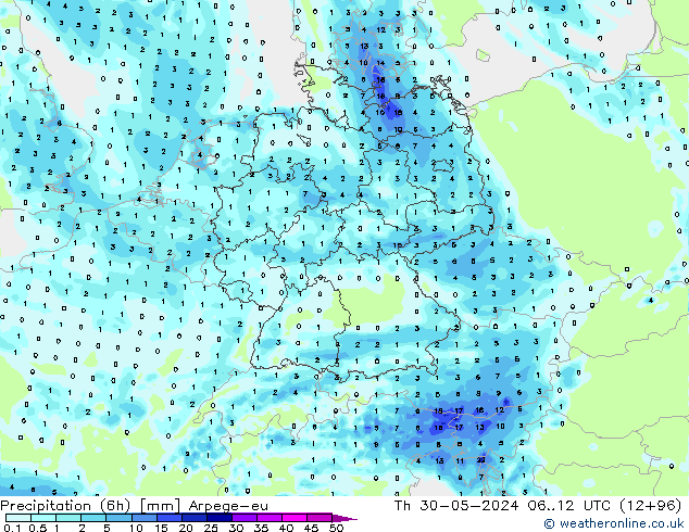 Precipitation (6h) Arpege-eu Th 30.05.2024 12 UTC