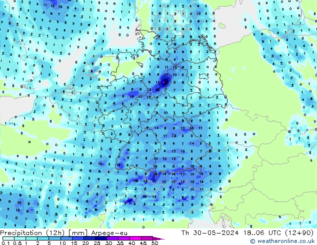 Precipitation (12h) Arpege-eu Th 30.05.2024 06 UTC