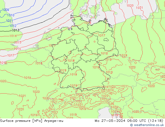 Surface pressure Arpege-eu Mo 27.05.2024 06 UTC