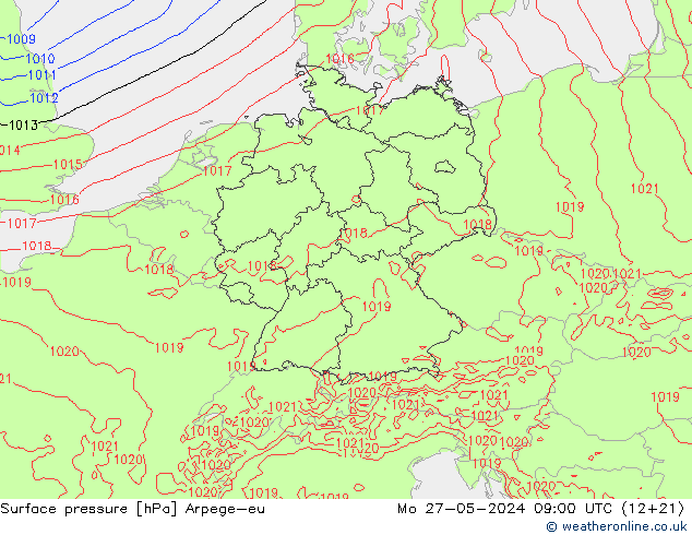 Surface pressure Arpege-eu Mo 27.05.2024 09 UTC