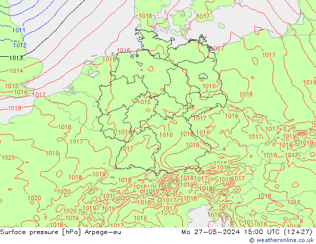 Surface pressure Arpege-eu Mo 27.05.2024 15 UTC