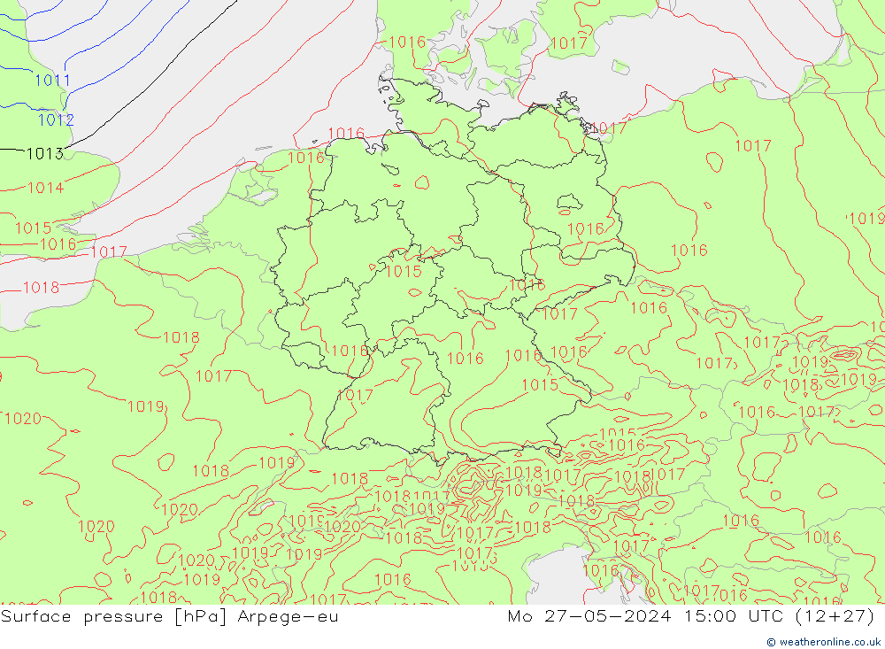 Presión superficial Arpege-eu lun 27.05.2024 15 UTC