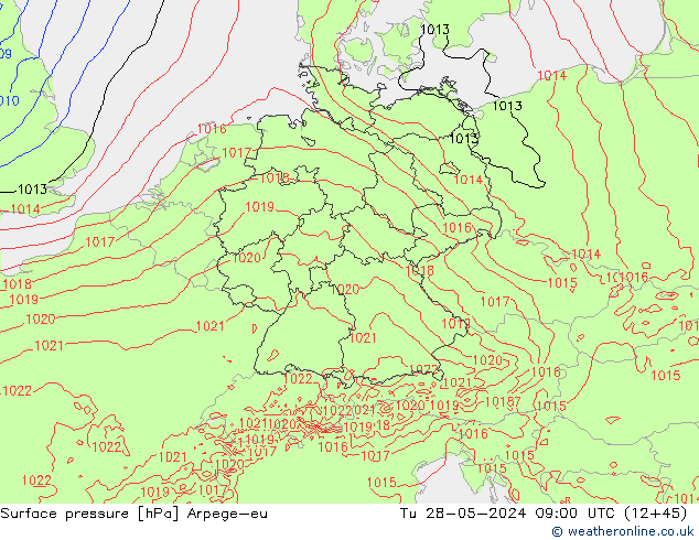 Atmosférický tlak Arpege-eu Út 28.05.2024 09 UTC