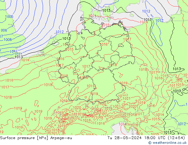 Surface pressure Arpege-eu Tu 28.05.2024 18 UTC