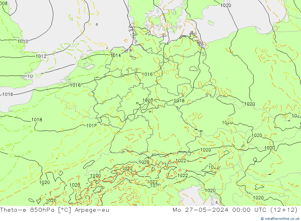 Theta-e 850hPa Arpege-eu  27.05.2024 00 UTC