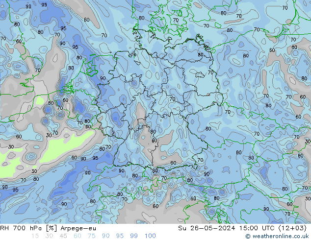 RH 700 hPa Arpege-eu So 26.05.2024 15 UTC