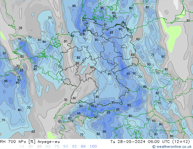 RH 700 hPa Arpege-eu mar 28.05.2024 06 UTC