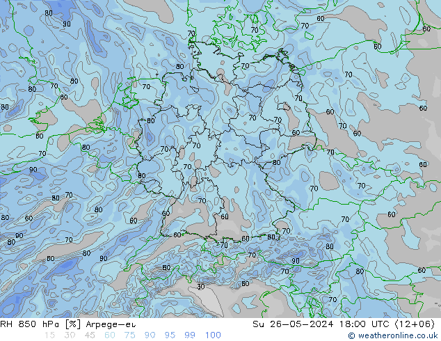 RH 850 hPa Arpege-eu So 26.05.2024 18 UTC