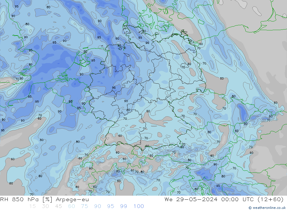 RH 850 hPa Arpege-eu  29.05.2024 00 UTC